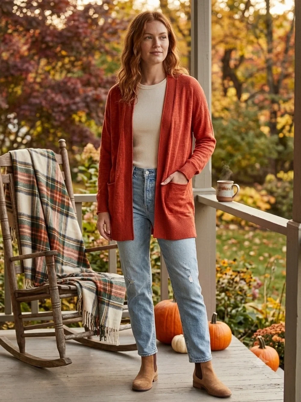 Madewell Bradley Open-Front Burnt Orange Cardigan, Women’s Size Small